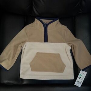 OshKosh Bgosh Baby Toddler‎ Pullover Fleece 1/4 Zip Pocket Neutral Tan Cream 12m